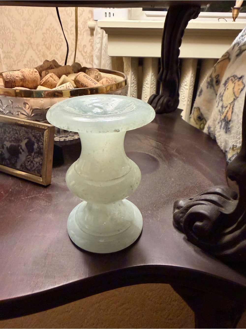 Vintage Green Stone Candle Holder / Bud Vase - Picture 2 of 5